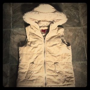 Vanity Corduroy Vest with Fur Edged Hood Size M